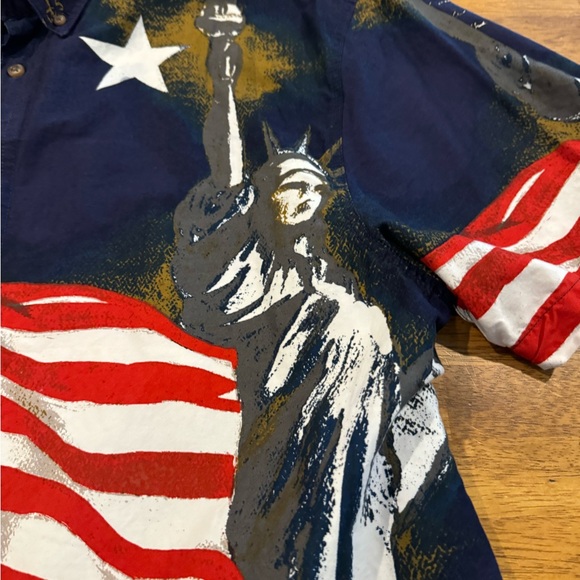 USA Flag Let Freedom Ring Iwo Jima DOI 1776 Button Front Shirt Large NEW WO Tags - Picture 2 of 7